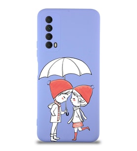 Huawei P Smart 2021 Uyumlu Lansman Kılıf Aşk Tasarımlı İçi Kadife Kapak-Lila (Şeffaf)