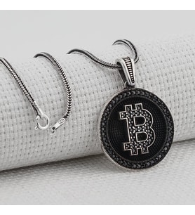 Bitcoin 925 Ayar Gümüş Erkek Kolye