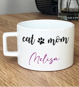 Kişiye Özel Cat Mom Hediye Lüks Fincan Kedi Annesi -2- (Beyaz)