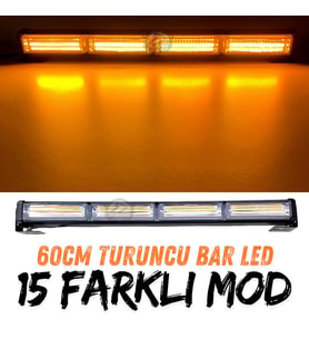 Turuncu Tepe Çakar Bar Led 60cm 12-24v  Off Road Çekici Traktör İkaz Lambası Çakar 15 Modlu