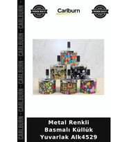 Özel Üretim Metal Renkli Basmalı Küllük Yuvarlak