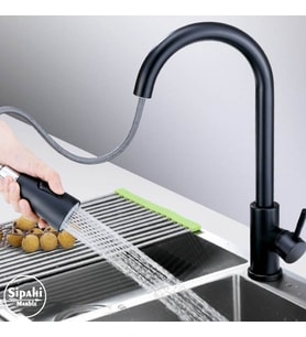 Sipahi Marble Fıskiyeli Siyah Evye Bataryası - Hortumlu