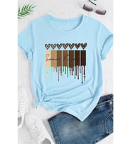 Unisex Leopar Kalp Baskılı Oversize T-shirt (Bebe Mavi)