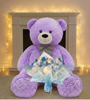 LED Işıklı Mavi-Beyaz Kelebek Buketi – 25 Kelebekli & 90 cm Büyük Peluş Ayı Sevgiliye ÖZEL (Lila)
