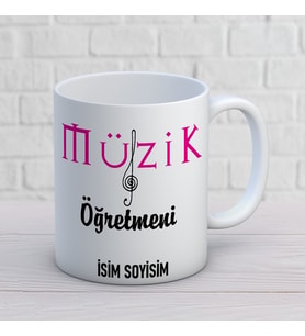 Kişiye Özel Müzik Öğretmeni Baskılı Kupa, Sol Anahtarı Tasarımlı İsim Soyisim Yazılı Öğretmenler Günü Hediyesi
