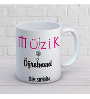 Kişiye Özel Müzik Öğretmeni Baskılı Kupa, Sol Anahtarı Tasarımlı İsim Soyisim Yazılı Öğretmenler Günü Hediyesi