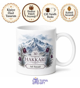 Hakkari Plakalı Sümbül Dağı ve Ters Lale Motifli Şık Kupa Bardak Hediye