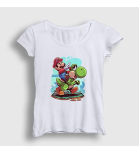 Presmono Kadın Beyaz Yoshi Oyun Super Mario T-Shirt 328049tt