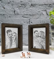 BK Gift Kişiye Özel Fotoğraflı Karakalem Dekoratif 2'li Doğal Masif Ahşap Çerçeve 15x20cm-1 (Beyaz)