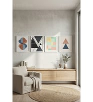 Modern Geometrik Soyut Desenler 4’lü Ahşap Çerçeveli Tablo Seti