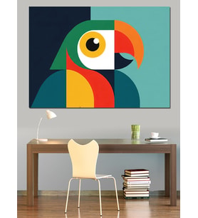Modern Geometrik Renkli Papağan Logosu Dekoratif Kanvas - Mdf Ahşap Tablo