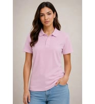Polo Yaka Pike Kumaş Düğmeli Basic Tişört Günlük Rahat - Pembe