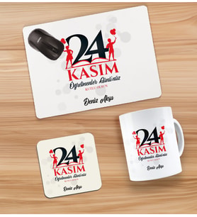 BK Gift Kişiye Özel İsimli Öğretmenler Günü Tasarımlı Kupa, Bardak Altlığı ve Mousepad Hediye Seti - 12, Öğretmene Hediye, Öğretmenler Günü