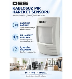 DESi Kablosuz PIR Hareket Sensörü Ev ve İş Yeri Alarm Dedektörü