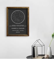 BK Gift Kişiye Özel Gökyüzü Yıldız Haritası Doğal Masif Ahşap Çerçeveli Tablo 45x65cm