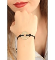 OKAY (İyi) Siyah Deri İpli Unisex Mood Bileklik 5886 - HPSBYI7709-6964