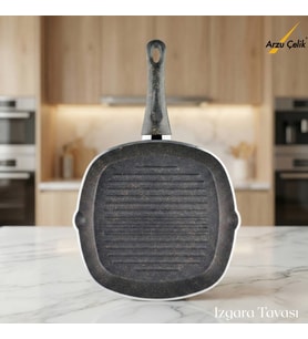 ARZU ÇELİK 28 Cm Granit Izgara Tavası - Siyah