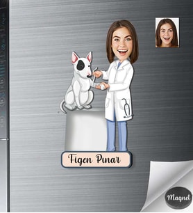 Kişiye Özel Veteriner Hekim Kadın Ahşap Magnet -2