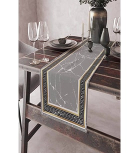 Gri Çerçeveli Desen Premium Masa Örtüsü Runner RNR328