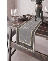 Gri Çerçeveli Desen Premium Masa Örtüsü Runner RNR328
