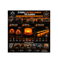 3 lü set 120 cm Bar LED - Kristal Yıldız Lamba- Döner Tepe Lamba 12V 24V Profesyonel LED İkaz Lambası