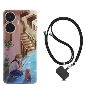 Realme C55 Kılıf Resimli Boyun Askılı İpli Desenli Silikon Series Cat And Girl 1808