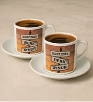 BK Gift Kişiye Özel Aşkın Yol Tabelası Tasarımlı 2’li Türk Kahvesi Fincan Seti-1, Sevgiliye Hediye, Eşe Hediye, Yıldönümü Hediyesi