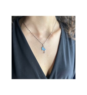 Çelik Kadın Kolye Mavi Ay ve Hilal Sedef ve Zirkon Taş 316 L Çelik Kolye Silver
