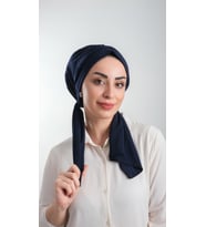 Lacivert Pratik Hazır Geçmeli Tesettür Bone Kesik Elyaf Sade 2111_02
