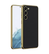 Galaxy S23 Plus Kılıf Deri Görünümlü Kenarları Elektroplating Kaplama Zore Fizyon Kılıf (Siyah)