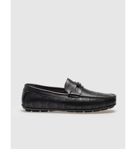 Hakiki Deri Siyah Desenli Tokalı Erkek Loafer