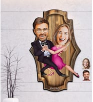 Kişiye Özel Dans Eden Çift Karikatür Vintage Ahşap Tablo 30*50 (Çok Renkli)