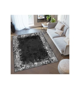 Rovigo Home Dijital Baskı Yıkanabilir Kaymaz Taban Salon Halısı RVG0333 (Siyah)