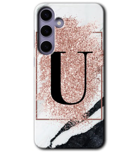 Galaxy S24 Kılıf HD Desen Baskılı Kılıf - Pembe Mermer Desenli U Harfi