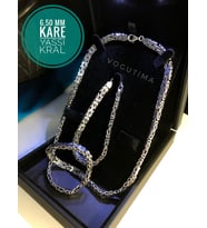 Erkek Gümüş Set - 6.5mm Kare Kesim Yassı Kral • Işıklı Kutuda • Sevgiliye • Eşe Bileklik Kolye