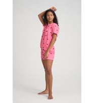 iLove Kısa Kollu Şort Kadın Pijama Takımı Örme Kumaş Pamuklu Desenli SüperSoft (Pembe-Sıyah)