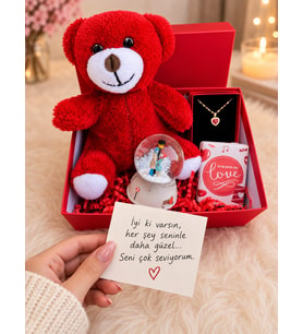 peluş ayıcıklı kırmızı aşk seti