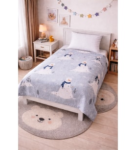 Amazon Ev Pamuk Dokuma Tek Kiş çocuk Pike 160*240 Cm Gri/ Kardan Adam A12
