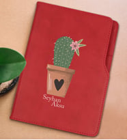 BK Gift Kişiye Özel Kaktüs Tasarımlı Kırmızı Termo Deri Not Defteri 15x21cm-6