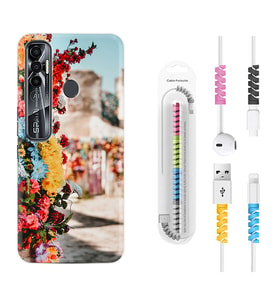 Tecno Spark 6 6 Go 8C 8 Pro 7 7 Pro Kılıf Kablo Koruma Spiral Silikon Gerçek Çiçekler 1743