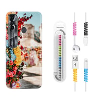 Tecno Spark 6 6 Go 8C 8 Pro 7 7 Pro Kılıf Kablo Koruma Spiral Silikon Gerçek Çiçekler 1743