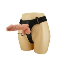 24 cm Belden Bağlamalı İçi Dolu Titreşimli Büyük Strapon Penis (Ten)