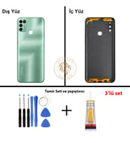 Infinix Hot 11 Play Yeşil Uyumlu Lensli Arka Kapak + Yapıştırıcı ve Vida Seti Arka Cam Lazer Kesim