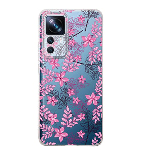 Xiaomi Mi 12t Pro  Kamera korumalı Kapak Floral Pembe Tasarımlı  Şeffaf Kılıf
