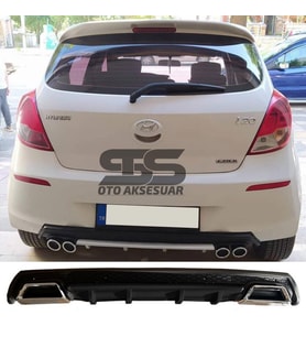 Hyundai i20 Difüzör Arka Tampon Eki 2 Egzoz Çıkışlı Siyah Lüx Tip