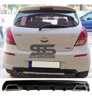 Hyundai i20 Difüzör Arka Tampon Eki 2 Egzoz Çıkışlı Siyah Lüx Tip