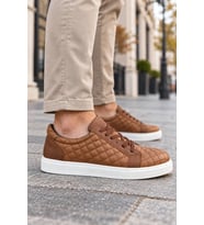 Egitserp Bağcıklı Cilt Kapitone Desenli Erkek Günlük Sneaker Ayakkabı - Taba