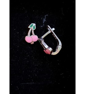 925 ayar gümüş mineli pembe kirazlı çocuk küpesi (Gümüş)