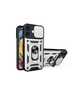 Iphone 16 Kılıf Pars Lens Yüzüklü Silikon - Gümüş