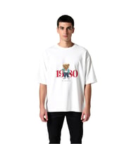 Erkek Oversize Tişört %100 Pamuk Retro Grafik Baskılı Ayı Desenli Rahat Kesim Günlük Giyim Modern